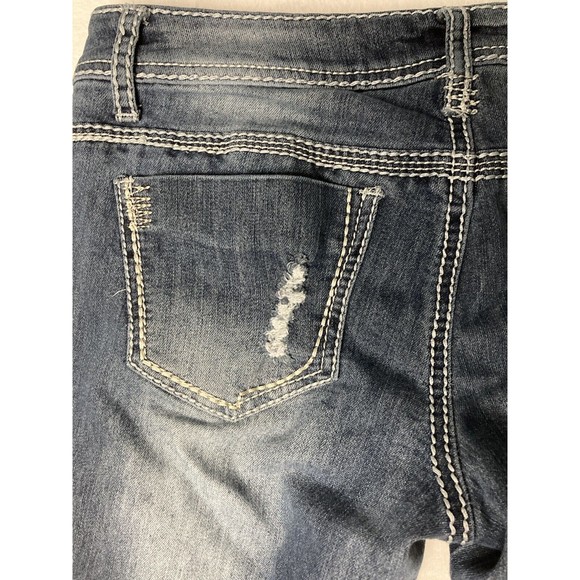 Bongo Womens Y2K Denim Distressed Jeans Low Rise Rolled Hem Embroidered Size 7 - Picture 13 of 16
